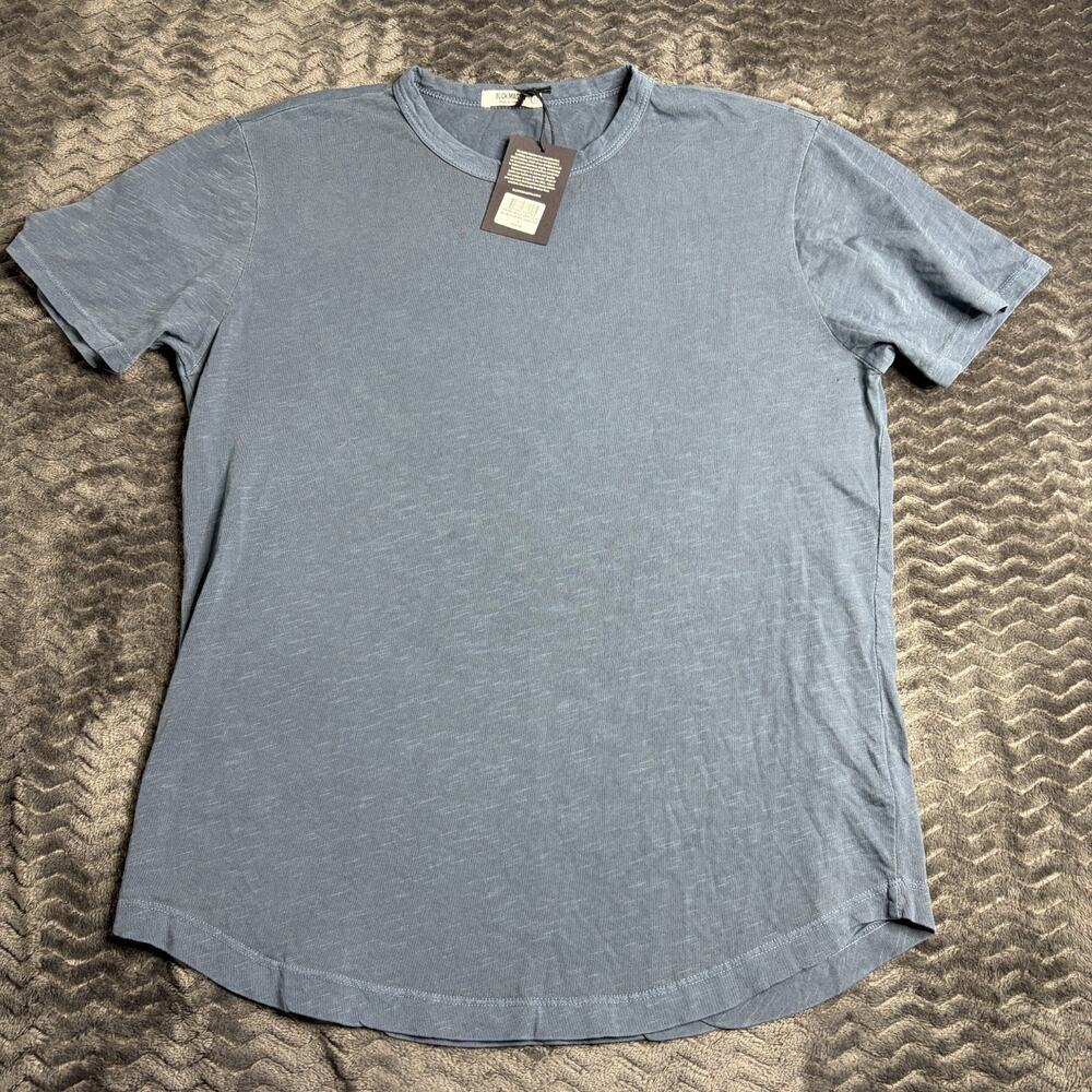 Buck Mason Men’s Small Venice Wash Slub Faded Blue Curved Hem T shirt